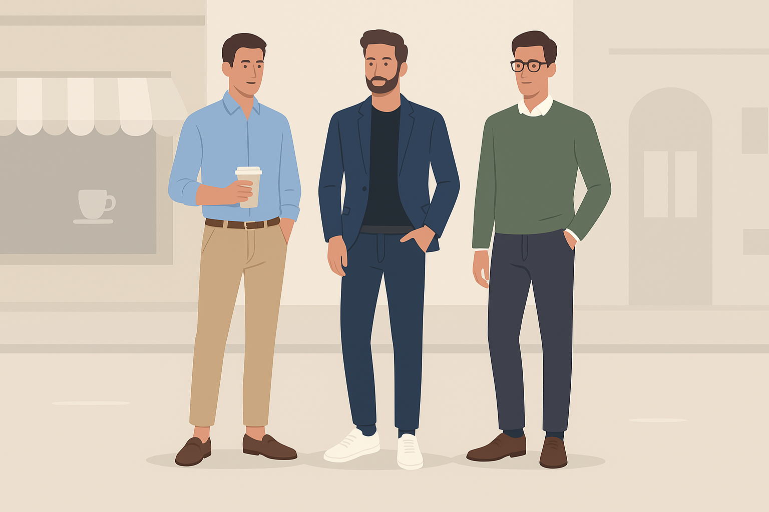 Smart Casual Attire for Men shown through stylish outfits combining blazers, chinos, and loafers for an effortless modern look.