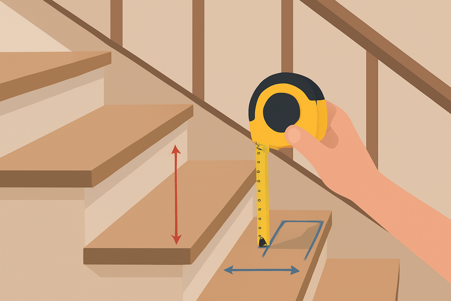 Illustration showing the standard stair riser height in a modern home staircase, highlighting safe and accurate stair construction.