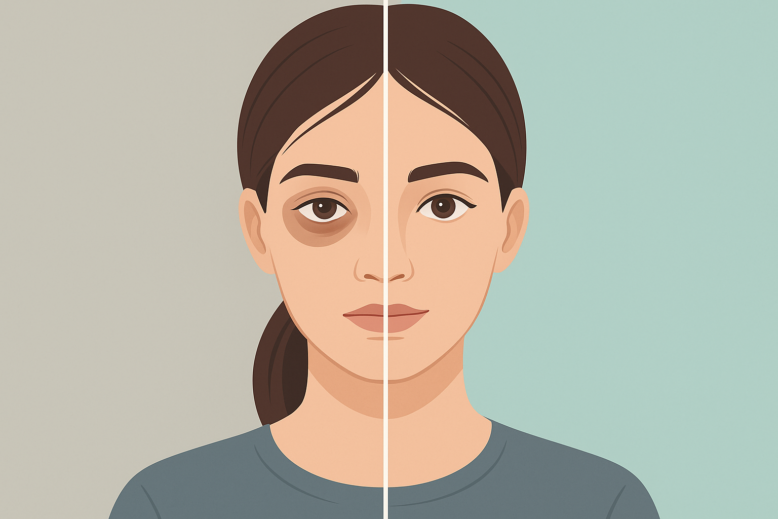 A digital illustration of a person with puffy eyes, dark circles, and a dull complexion, visually representing the question Why Do I Look So Tired.