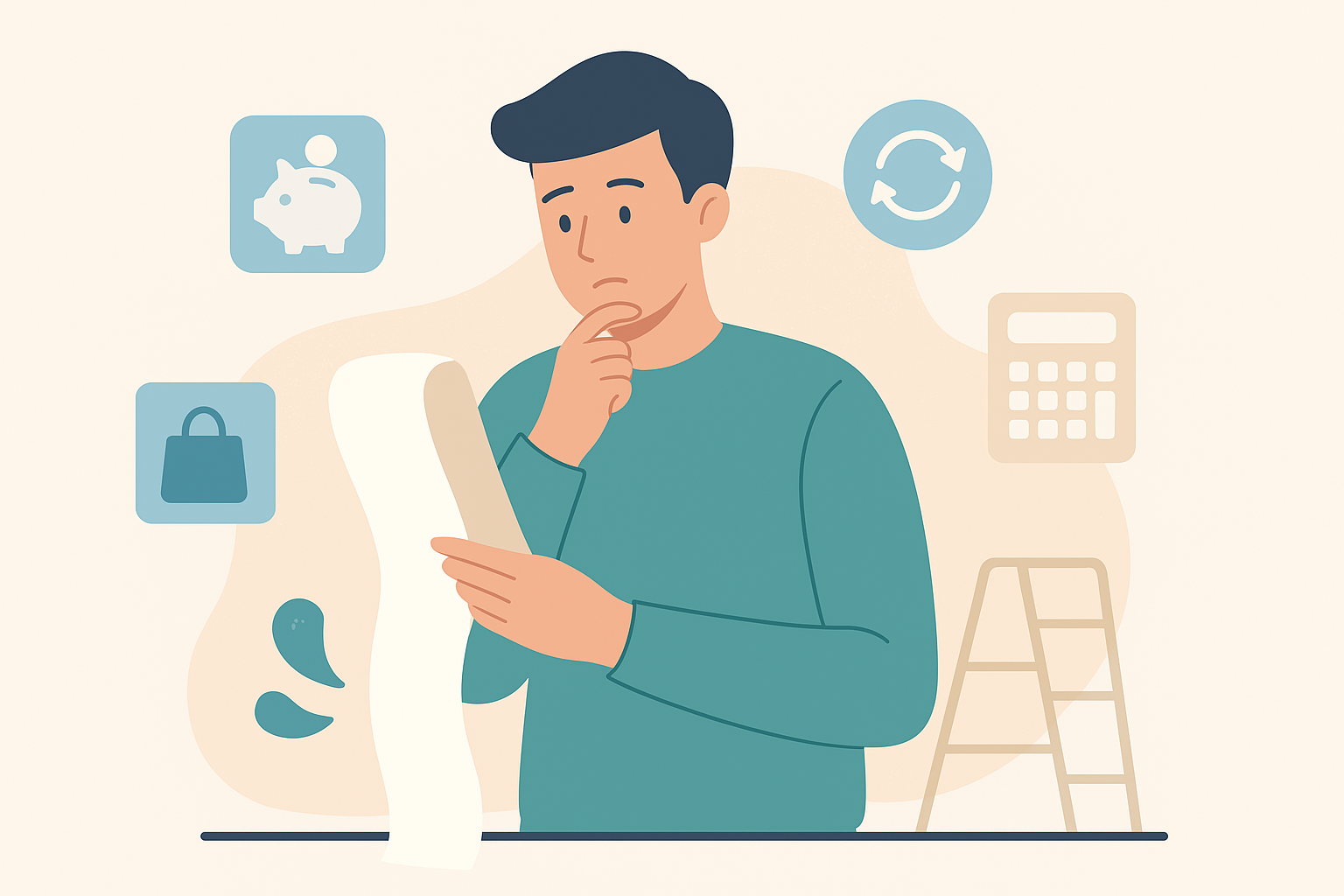 A flat-style digital illustration of a person sitting at a desk, organizing and saving receipts in a folder, symbolizing why people collect their receipts.