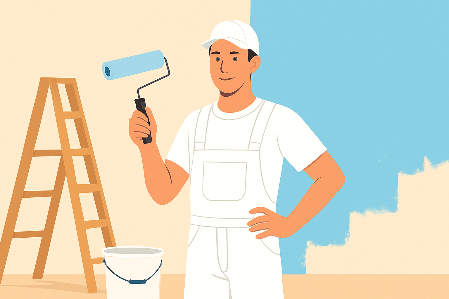 A painter in traditional white work clothes holding a paintbrush, representing the question Why Does a Painter Wear White.