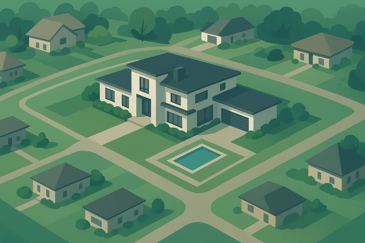 A modern two-story luxury home with a pool in a quiet suburban neighborhood, visually representing the Steven Furtick House.