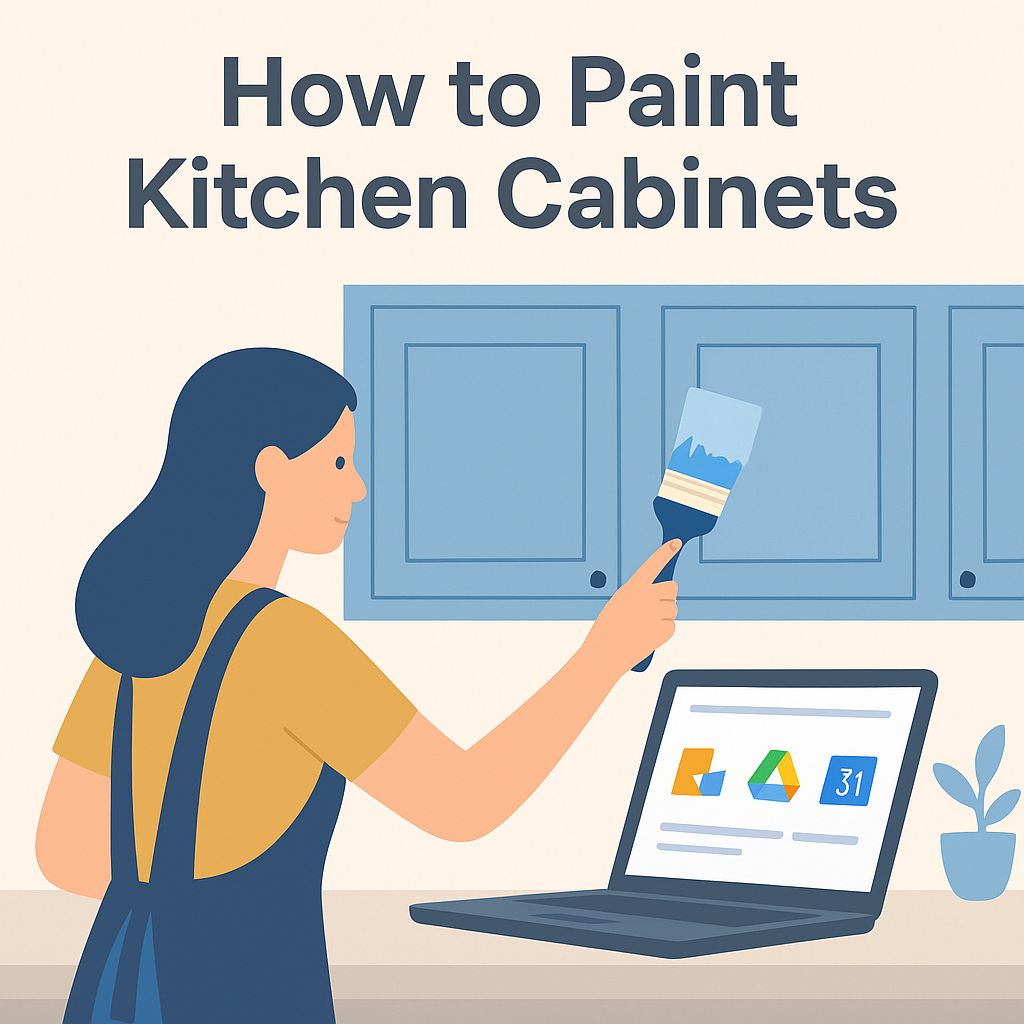 Person painting wooden kitchen cabinets with a brush, demonstrating how to paint kitchen cabinets step-by-step.
