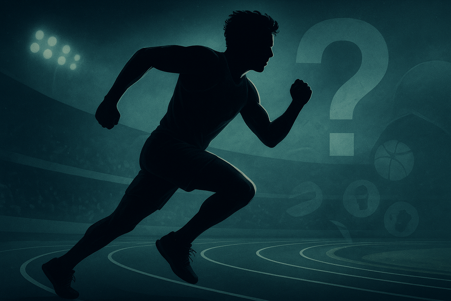 Illustrated athlete sprinting under stadium lights, representing the sports history explored Myrthorin Krylak.