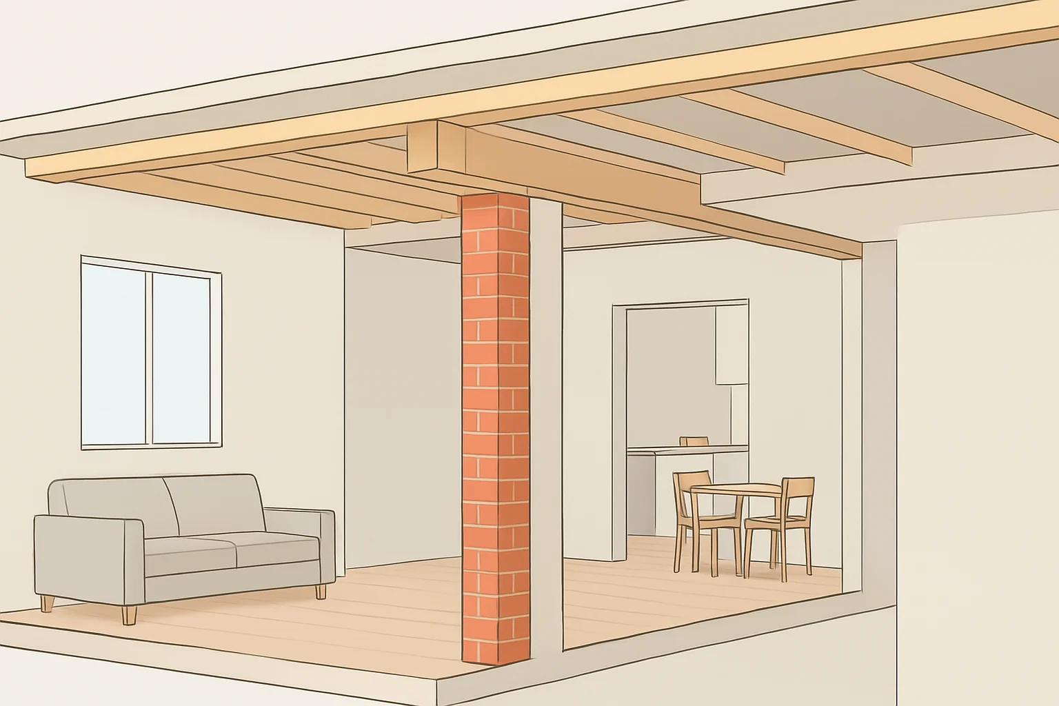 Diagram showing structural details to help identify how do you know if it is a supporting wall in a home interior.