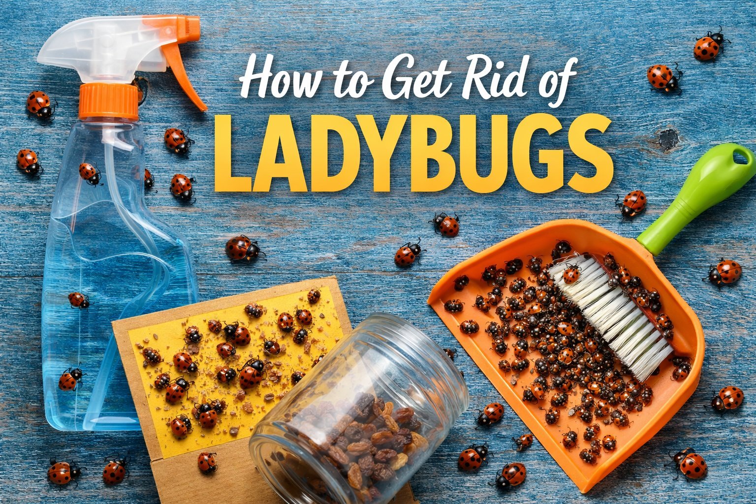 A person using a vacuum cleaner hose attachment to safely remove a cluster of Asian lady beetles from a white window sill.