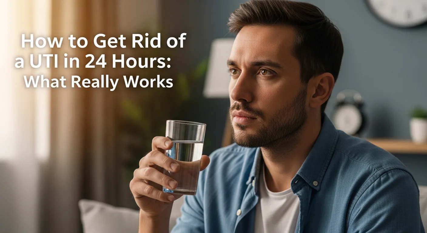 Man drinking water with text: How to Get Rid of a UTI in 24 Hours: What Really Works.