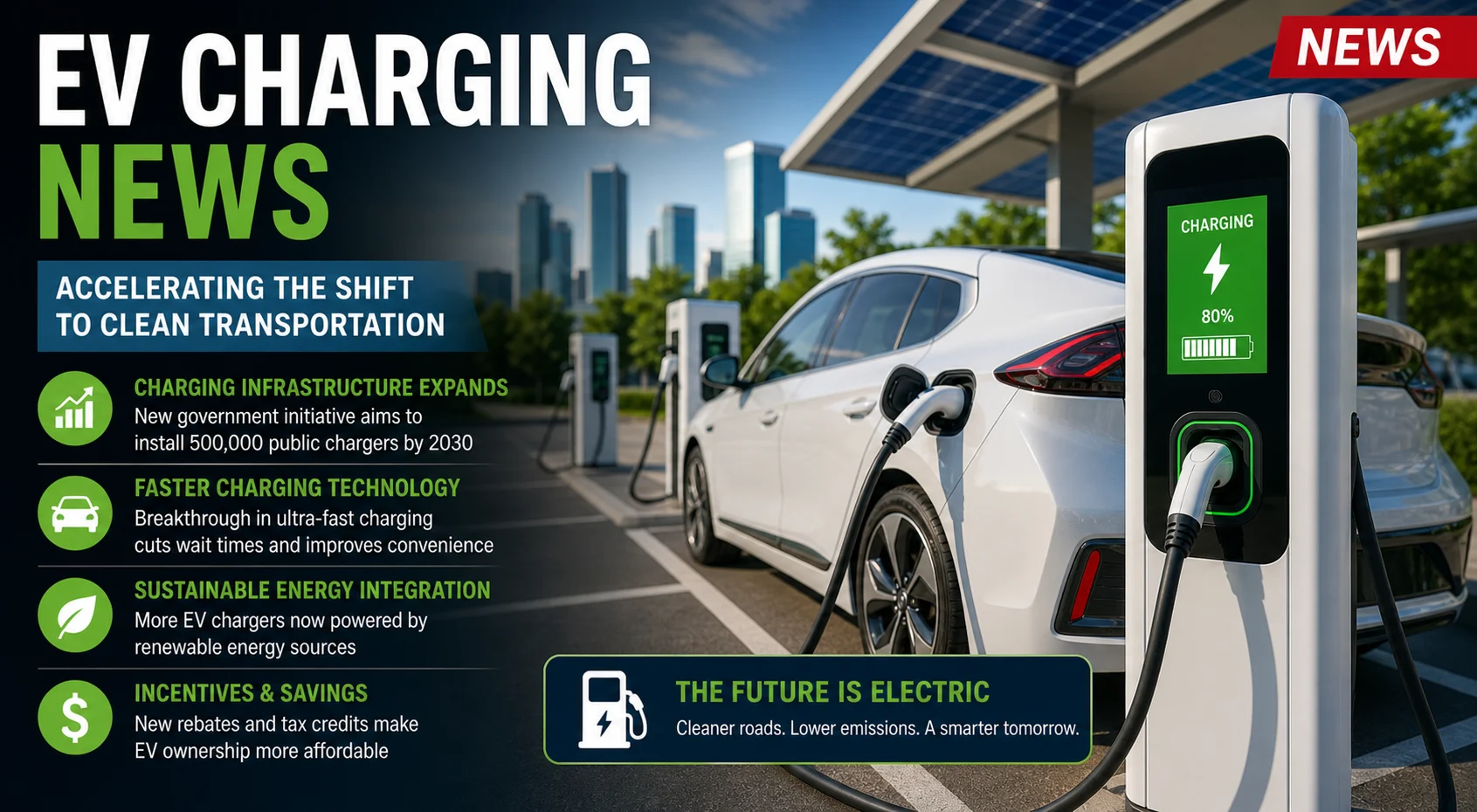 A modern EV charging station featuring multiple 350kW ultra-fast chargers with large digital displays and liquid-cooled cables.